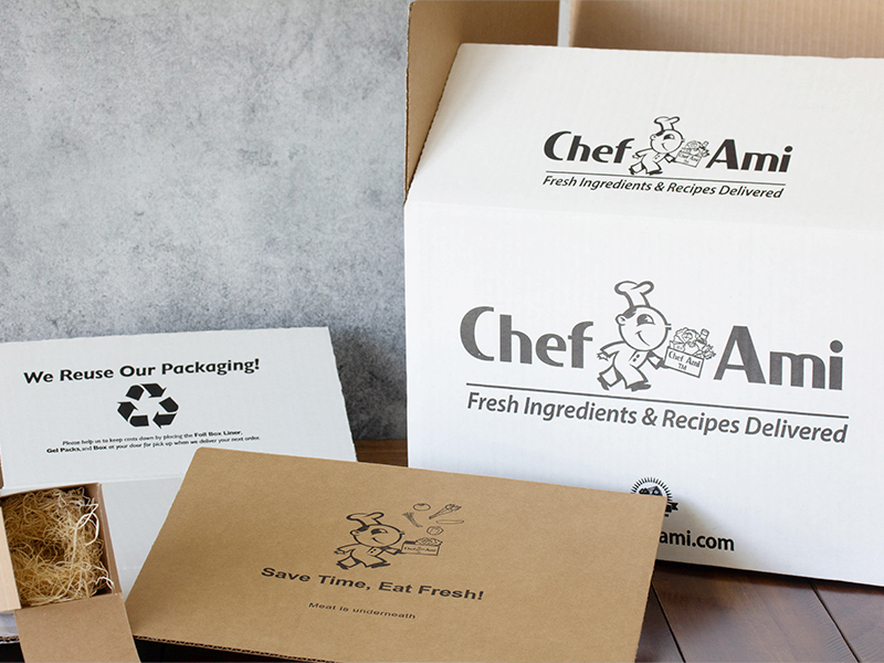 Chef Ami cardboard box and packaging materials